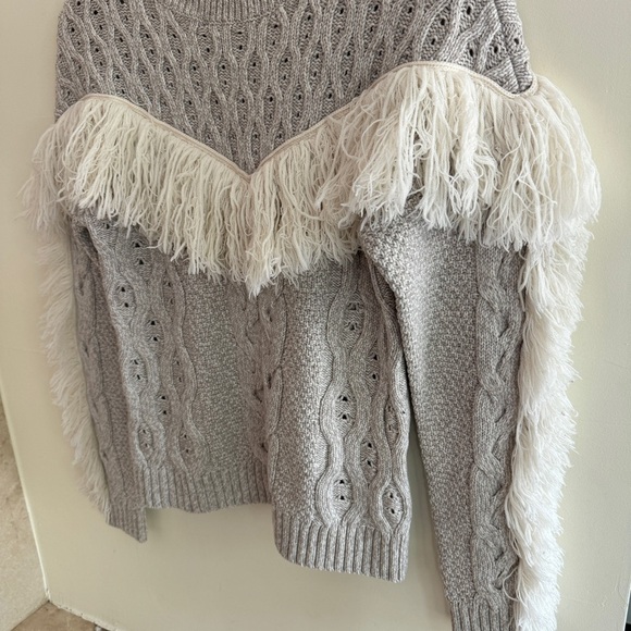 Amur Ulla Fringe Beige Cable Knit Merino Wool Round Neck Womens Size S Pullover - Picture 6 of 16
